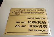 Табличка из латуни для салона красоты «Анастасия» — вид спереди